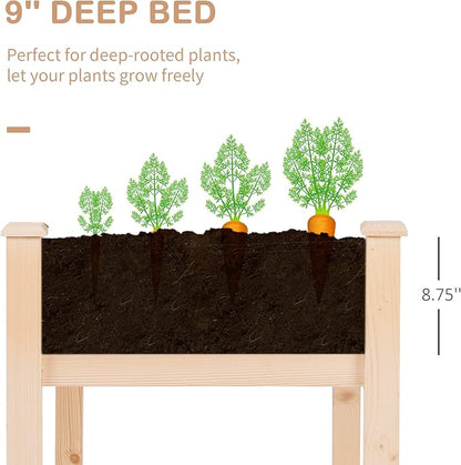 Outsunny Raised Garden Bed with Legs, 48" x 22" x 30", Elevated Wooden Planter Box, Self-Draining with Bed Liner for Vegetables, Herbs, and Flowers Backyard, Patio, Balcony Use, Natural