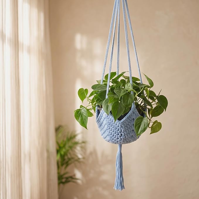 Shappy 1 Pack Boho Macrame Plant Hanger, Large Hanging Planter Plant Holder Pot Hanger Hanging Basket Wall Planters, Plants Lover Gift for Indoor Garden (Classic,Light Blue)