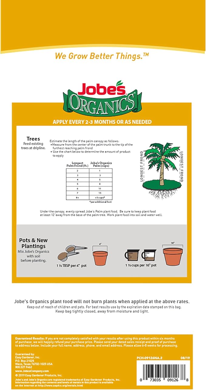 Jobe’s Organics Granular Fertilizer, Organic Fertilizer for Palm Trees and Plants, 4 lbs Bag (Pack of 6)