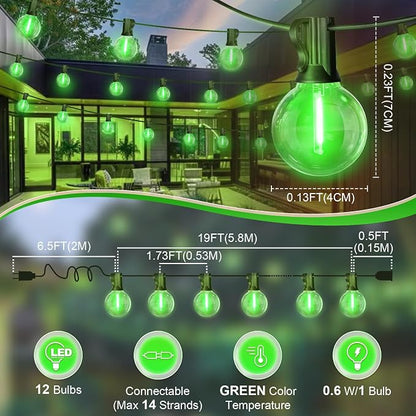 LAMPHOME LED Outdoor String Light, 26Feet Patio Lights with 12+1 Edison Shatterproof Bulbs(1Spare), UL Waterproof Outside Lights connectable Dimmable for Backyard Porch Decor,Green