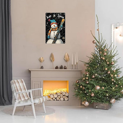 Tin Signs Snowman Let It Snow Metal Signs Winter Aluminum Sign for Home Cafe Bar Yard Office Farmhouse Kitchen Wall Decor 12×8 Inch