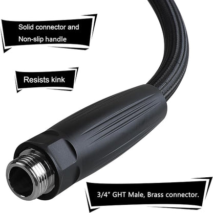 HQMPC Garden Hose 5/8"IDx30' Hose Stiff And Rigid Light Weight Durable Non Kinking Water Hose For Garden Lawn Waterring Female Brass Hose Fittings 30 FEET Black(Leight weigh arround 1 kgs)
