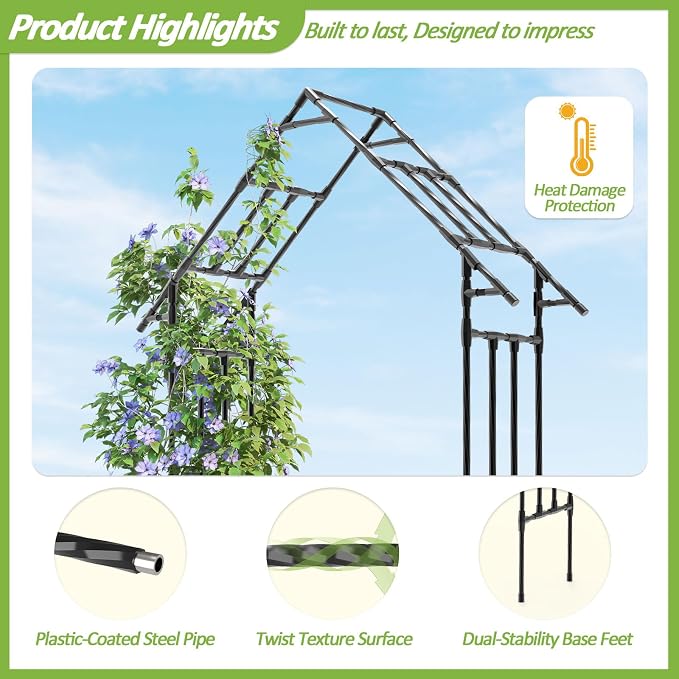 Garden Arch Trellis - 48"L *98"H Gothic Abor Trellis with Reinforced Frame, Garden Trellis for Climbing Plants Outdoor, Heavy Duty Metal Archway for Backyard, Patio, Lawn, Balcony(20MM Pipe)