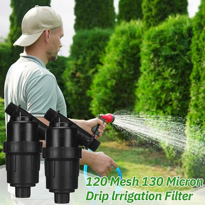 Glooglitter 2 Pcs 3/4" NPT Drip Irrigation Y Filter, 3/4" MPT Inline Y Filter with 120 Mesh Stainless Steel Screen and Flush Cap for Garden Hose Irrigation System Parts
