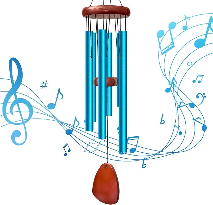 28" Wind Chimes for Outside. Deep Tone Lovely Wind Chimes with 6 Aluminum Tubes Courtyard Decoration. Windchimes Outdoor Create an Enjoyable Atmosphere & Give Mom a Gift(Blue)