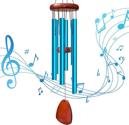 28" Wind Chimes for Outside. Deep Tone Lovely Wind Chimes with 6 Aluminum Tubes Courtyard Decoration. Windchimes Outdoor Create an Enjoyable Atmosphere & Give Mom a Gift(Blue)