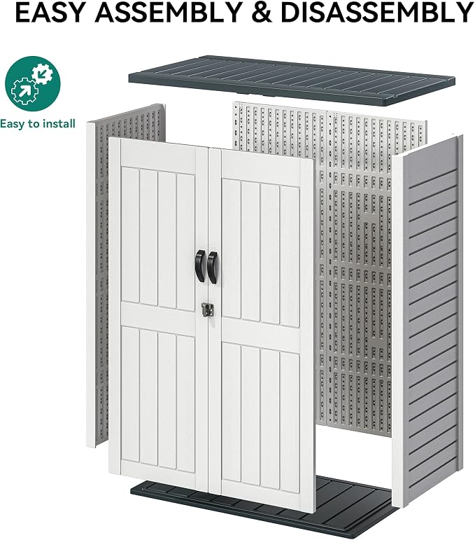 YITAHOME 59 Cuft Outdoor Tall Storage Shed, Waterproof Vertical Resin Shed for Garden, Garage, Patio, Lockable Tool Storage, No Shelves Included, Light Gray