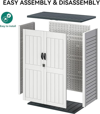 YITAHOME 59 Cuft Outdoor Tall Storage Shed, Waterproof Vertical Resin Shed for Garden, Garage, Patio, Lockable Tool Storage, No Shelves Included, Light Gray