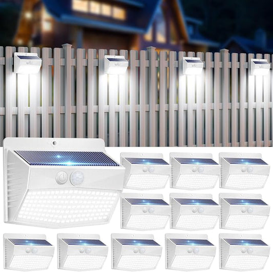 Peasur [12 Packs] Solar Outdoor Lights Motion Sensor Solar Security Lights Waterproof with 3 Lighting Modes Solar Powered Wall Lights Outside for Garden Fence Yard,White