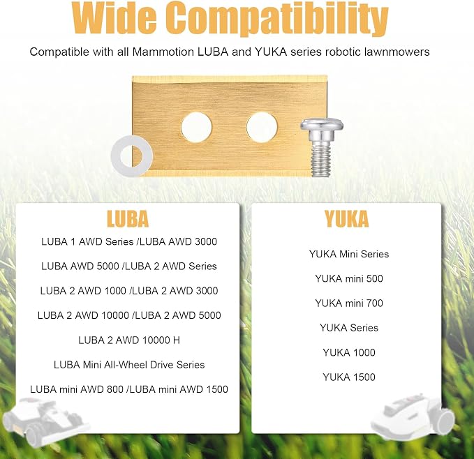 40pcs Gold-Tone Replacement Blades, Stainless Steel Replacement Robotic Lawnmower Blades with Washers and Screws for Mammotion 2 AWD Luba & Yuka All Series Robot Lawn Mowers (Style 1)