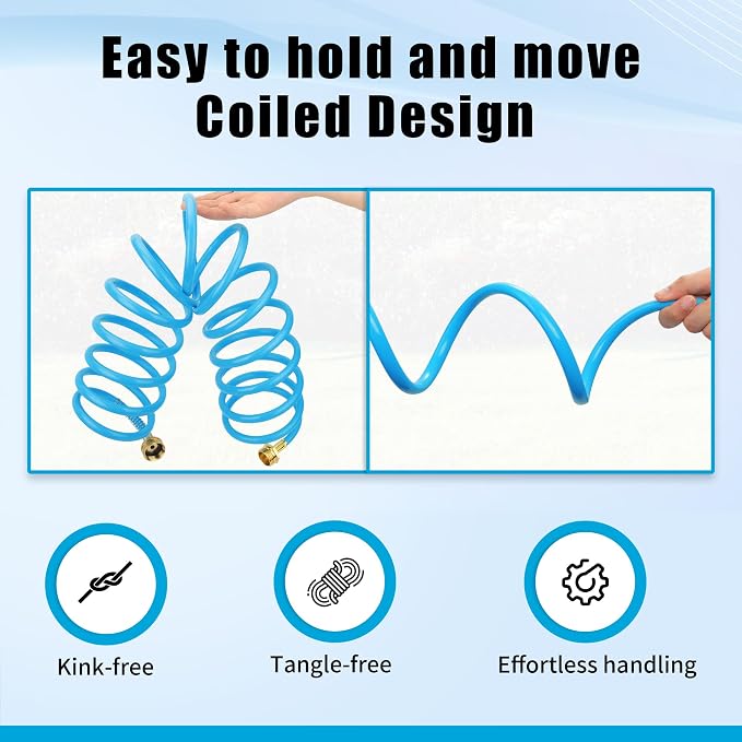 AUTOMAN Coil Garden Hose 15 ft, EVA Curly Water Hose with Brass Connectors, Recoil Garden Water Hose,Includes 7-Pattern Function Sprayer,Retractable,Corrosion Resistant Garden Coil Hose.