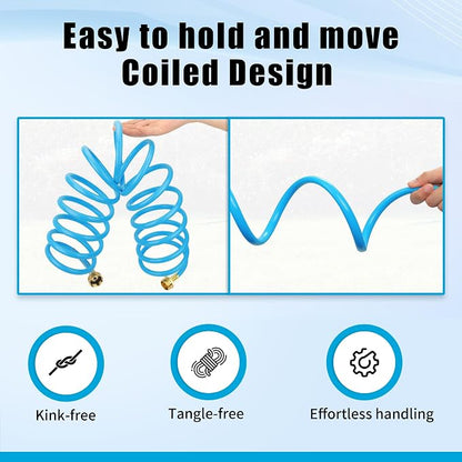 AUTOMAN Coil Garden Hose 15 ft, EVA Curly Water Hose with Brass Connectors, Recoil Garden Water Hose,Includes 7-Pattern Function Sprayer,Retractable,Corrosion Resistant Garden Coil Hose.
