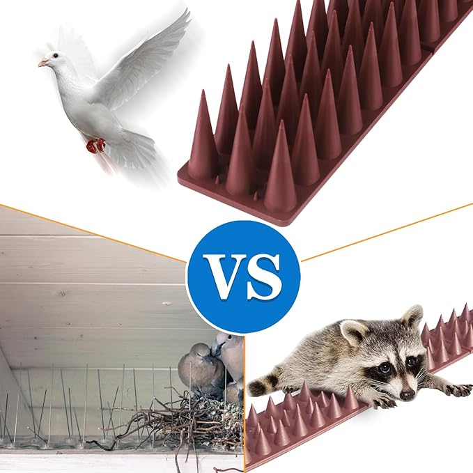 CIIC Bird Spikes, 40 Pack Pigeon Squirrel Raccoon Cat Deterrent Spike Outside Anti Birds Defender Outdoor to Keep Robin Away Roof Fence Window Nest 37.6 Feet(11.4m), Brown