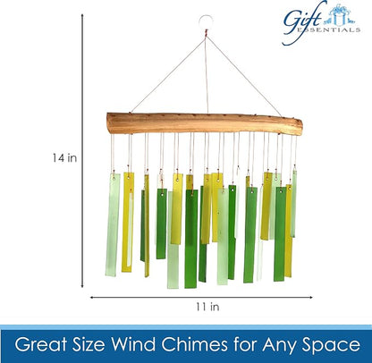 Spring Colors Glass Driftwood Wind Chime, Green Garden Decor, 11 Inch | Spring Green Glass; Driftwood Accent; Garden Patio Decor; Handcrafted Wind Chime