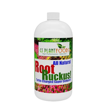 GS Plant Foods Root Ruckus Compost Fertilizer Organic Plant Food - Turbo Charged Compost for Plants - Humic Acid & Sea Kelp Nutritional Root Supplement for Lawns, Soil, Shrubs & Vegetables - 32 Oz