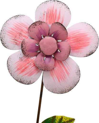 4Pcs Metal Flower Garden Stakes, 16" H Rustic Flowers Yard Stake Decorative Spring Outdoor Garden Decor Planter Flower Pot Metal Flower Stick for Patio,Lawn,Yard,Pathway (Flower)