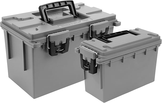 Sheffield Ammo Box Made in USA, Stackable Lockable Ammo Storage Box, Gray | XL & Standard Lockable Storage Box, Water & Dust Resistant Dry Box, Secures Hunting Gear, Gun Accessories, Supplies, Bullets