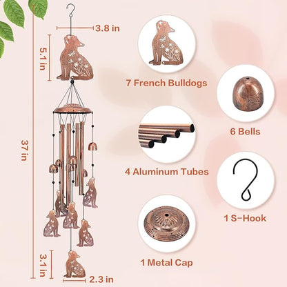 French Bulldog Wind Chimes for Outside,Dog Gifts for Women/Men/Sympathy Gift/Memorial Gifts/Birthday Festival Metal windchimes Outdoors/Indoors,Patio,Garden Decor,Home,Porch,Yard