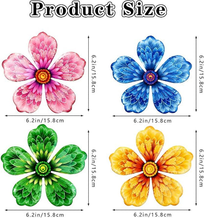 4-Pack Metal Flower Wall Decor, Outdoor Fence and Garden Art | Outdoor Wall Decor art, Easy To Hang, Ideal for outdoor fences, gardens, patios, yards and exterior walls