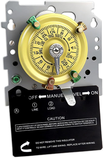 T101M Pool Timer Mechanism Only, Pool Pump Timer, 120V 2HP SPST 40A Time Switch, 24 Hour 12 ON/Off for Pool Pump, Heavy-Duty Mechanical Time Switches,Time Switch Mechanism Only, 5 Years Warranty