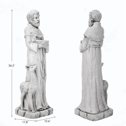 St Francis Garden Statue, 36.2" Saint Francis Catholic Outdoor Statues, Large Religious Christian Sculpture Decor for Prayer and Meditation, Patron Saint of Animals Patio in Durable MGO Stone