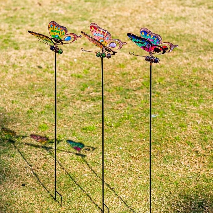3 Pack Butterfly Decorative Garden Stakes,Butterflies Porch Decorations Outdoor Decor for Spring Yard Art Patio Plant Pot Flower Bed Ornaments