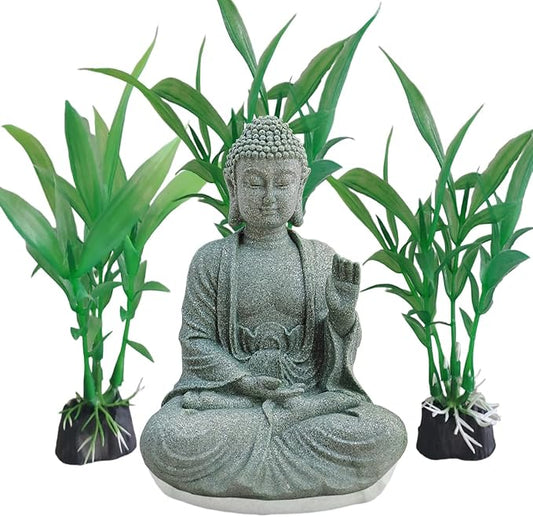 livelyfish Asian Stone Buddha Figurines for Aquarium Zen Garden Fish Tank Statue Decorations Mini Stone Buddha Zen Garden Sculptures Decor,Gift