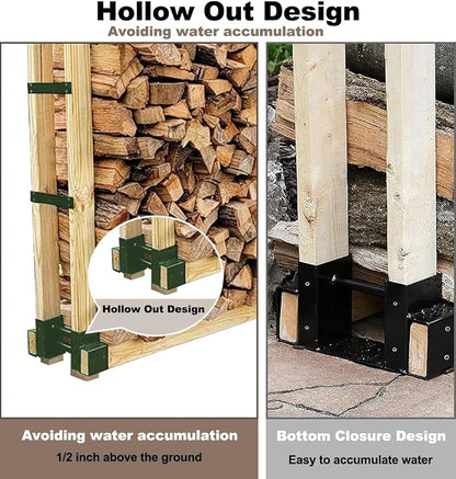 Outdoor Firewood Rack Bracket Kit with 4 Support Bars for Fire Wood Pile Storage, Heavy Duty DIY Fireplace Log Stacking Stand Holder for 2x4 lumber, Green, 1 Pair