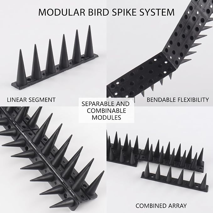 Bird Spikes for Pigeon Woodpecker Crow, Outdoor Use for Balcony Patio Window, Easy to Install, Black, Covers 13 Feet(3.96m)