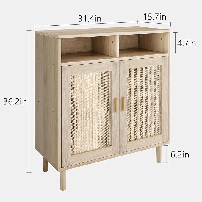 Garvee 36" Modern Rattan Sideboard Cabinet - 2-Door Storage Buffet with Shelf, Boho TV Stand & Coffee Bar for Dining Room, Kitchen & Entryway