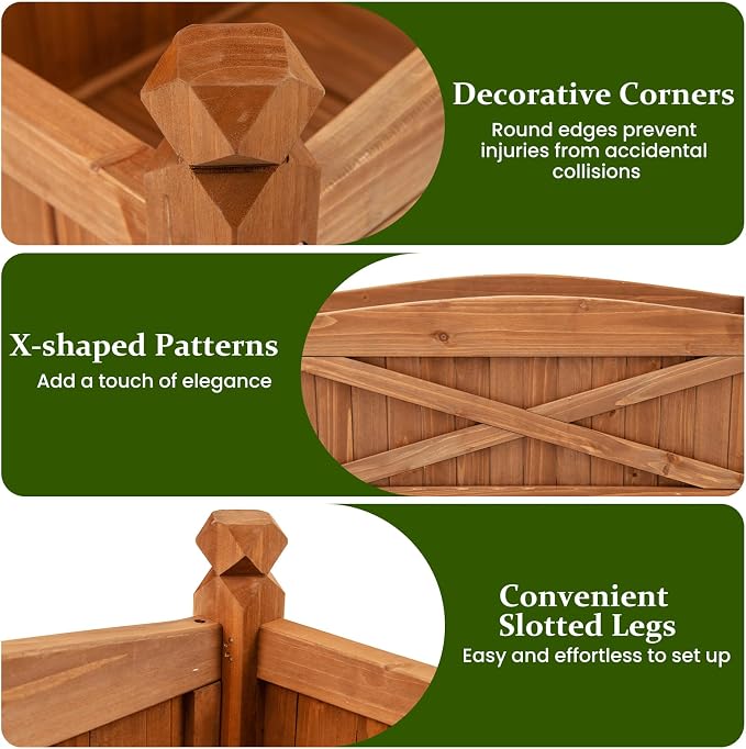 HAPPYGRILL Wooden Raised Garden Bed, 2 Solid Wood Gardening Plant Container w/Drainage Holes for Flower Vegetable Fruit, Outdoor Elevated Planter Box for Patio Garden Yard Balcony (25”x 16”x 15”)