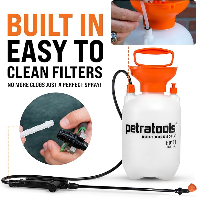 PetraTools LOCKSCAPE Mulch Glue Sprayer 1 Gal - Pro Kit (HD101) | Pump sprayer for mulch glue, rock glue, landscape adhesive, fertilizer, weed killer and lawn and garden chemicals