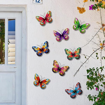 Metal Butterfly Wall Decor, 8 Pack Butterflies Wall Art Hanging Sculptures Decorations for Indoor Outdoor Decor Fence Garden Yard Patio Exterior Decor