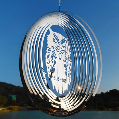 2pcs Owl Scarecrow Bird Scare Devices to Keep Woodpecker, Pigeons,Crow,Sparrow Away from House,Patio,Backyard,Bird Deterrents for Outside,Reflective Stainless Steel Wind Spinners Outdoor Garden Décor