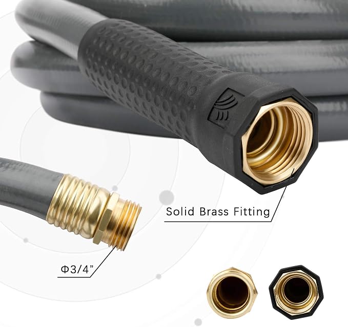 Worth Lead-in Gray Garden Hose 5/8 in. x 25 ft. -Kink Free, No Leaking, Male/Female Fittings -Heavy Duty Durable Flexible Lightweight Water Pipe -Brass Aluminum Ends for Household & Yard Use