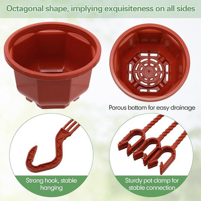 Roshtia 24 Pcs Hanging Plastic Planter Pot with Hook Flower Pots Baskets Hanging Nursery Planter Holder for Outdoor Indoor Plant Garden(Brown,6.7 Inch)