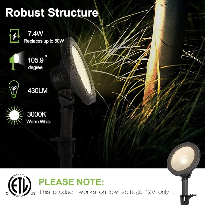 hykolity Low Voltage LED Landscape Wall Wash Light, 7.4W 430LM 12V-15V Wired Outdoor LED Spotlight, 50 Watt Equivalent Landscaping Lights for Tree Building, Die-cast Aluminum, 4 Pack