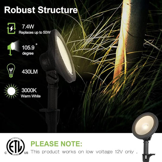 hykolity Low Voltage LED Landscape Wall Wash Light, 7.4W 430LM 12V-15V Wired Outdoor LED Spotlight, 50 Watt Equivalent Landscaping Lights for Tree Building, Die-cast Aluminum, 4 Pack