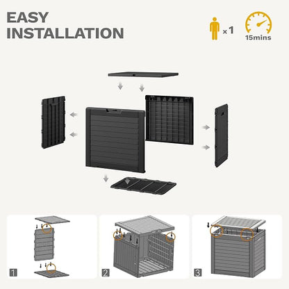 DWVO Louvered Large Deck Box, 35 Gallon Resin Outdoor Storage Box w/Lockable Lid and Side Handles for Patio Furniture, Garden Tools and Pool Supplies,Waterproof and UV Resistant, Black