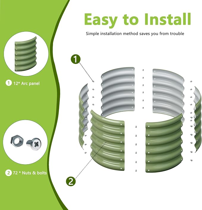 2PCS 2x2x1.5FT Galvanized Raised Garden Bed Kit,Vegetable Boxes-Round Metal Flower Box,Large Planter Raised Beds Outdoor Garden for Planting,Fruit,Herb-Green 0.8mm