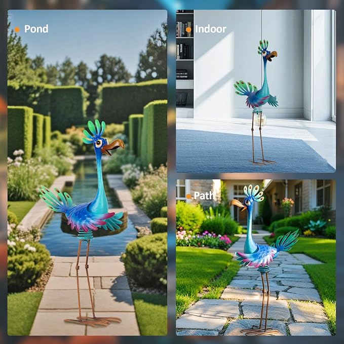 Natelf Metal Outdoor Peacock Statue Bird Decor 26in Tall | Large Garden Standing Sculpture, For Yard Patio Porch Home, For Women Mom Grandma