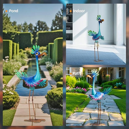 Natelf Metal Outdoor Peacock Statue Bird Decor 26in Tall | Large Garden Standing Sculpture, For Yard Patio Porch Home, For Women Mom Grandma
