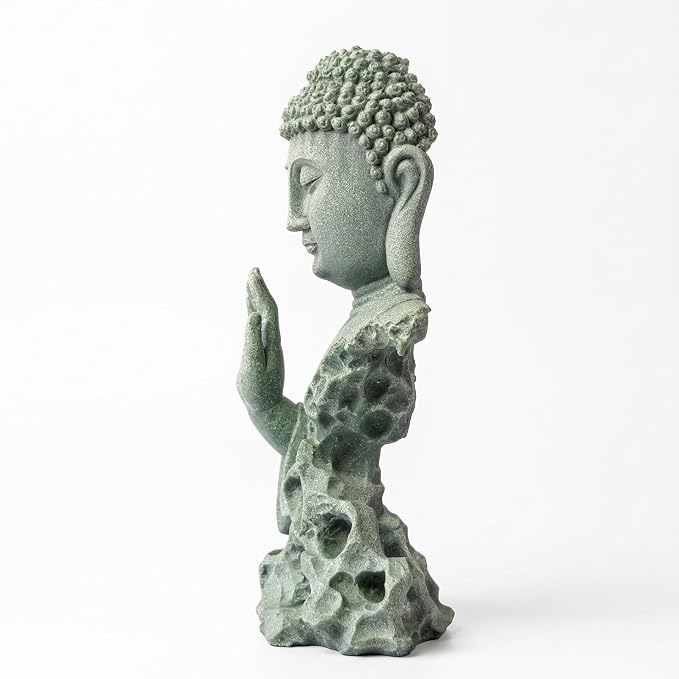 Buddha Head Statue Natural Sandstone Material for Aquarium Decorations Garden Statue Zen Ornament Outdoor Courtyard Decor Meditation Fish Tank Indoor Feng Shui Gift (7.9''H-Fearless Buddha)