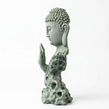Buddha Head Statue Natural Sandstone Material for Aquarium Decorations Garden Statue Zen Ornament Outdoor Courtyard Decor Meditation Fish Tank Indoor Feng Shui Gift (7.9''H-Fearless Buddha)