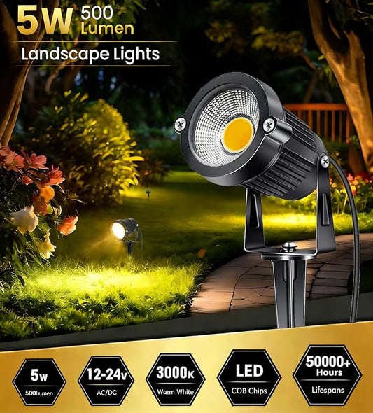 2Pack Low Voltage Landscape Lights LED 5W Landscape Lighting with connectors AC/DC 12V-24V Outdoor Spotlight IP66 Waterproof Tree Flag Lights Warm White Spotlights for Yard Garden Pathway