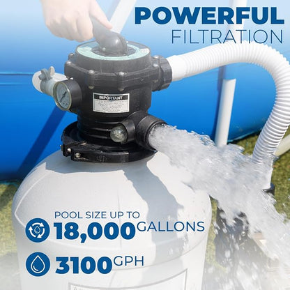 XtremepowerUS 16" Sand Filter Pump for Above Ground Swimming Pool, 3/4 HP Pool Pump Programmable Timer High-Flow 3,100 GPH for Pool up to 15,000 Gallons Set Improved Circulation and Filtration