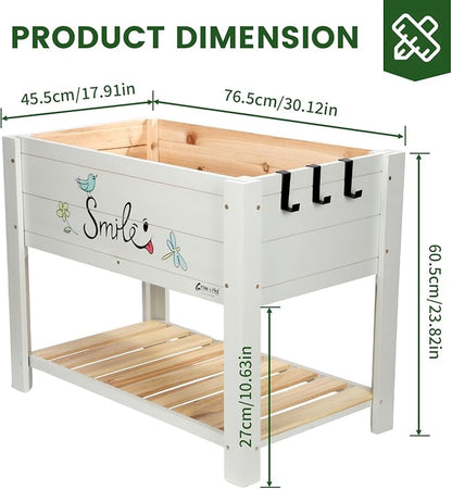 Raised Garden Bed for Kids - 30”L*18”W*24”H Elevated Wooden Planter Box Stand, Backyard, Patio, Balcony w/Bed Liner, 180lb Capacity (Green)