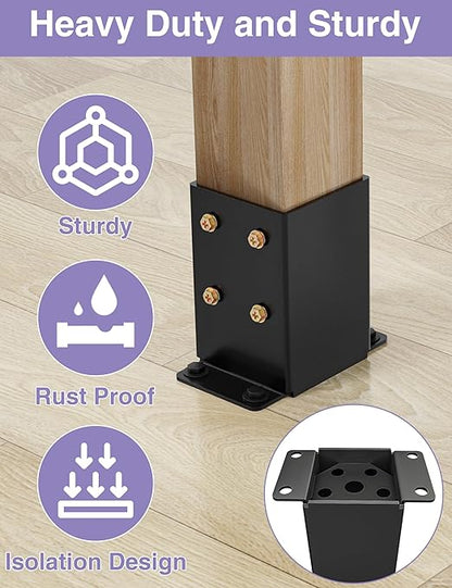 4 PCS Metal 4x4 Post Base, Inner Size 3.5"x3.5" Post Bracket | Heavy Duty, Anti-Corrosive Partition, Powder-Coated, Post Anchor, For Pavilion Deck Railing Support