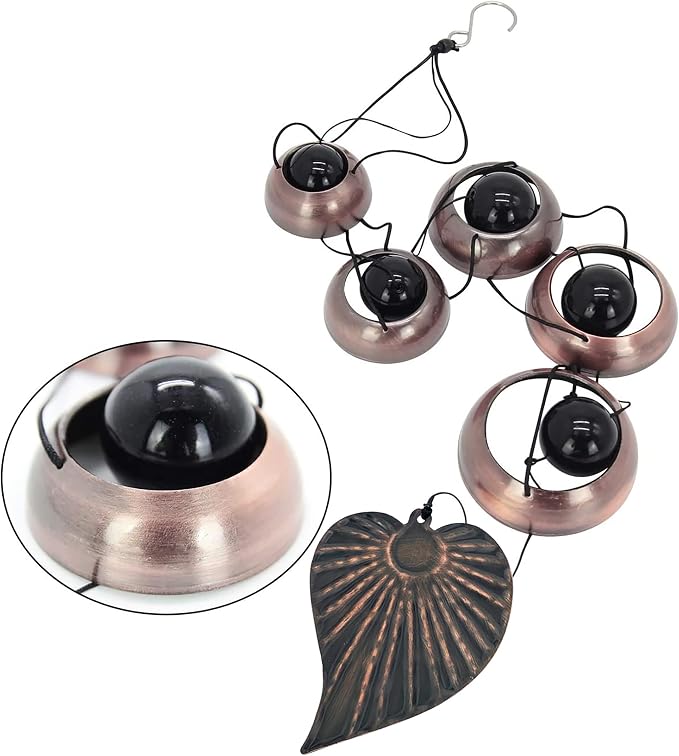 Cooper Leaf Temple Wind Chime,Wind Chimes with 5 Bells, Feng Shui Wind Chimes for Home Yard Outdoor Decoration, A Great Memorial Wind Chime for Someone Who Loves Peace