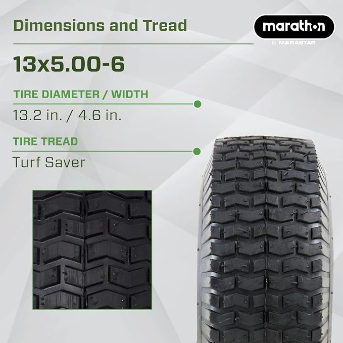 Marathon 20336 13x5.00-6" Pneumatic Tire and Wheel Assembly, Replacement Lawn Mower Tire